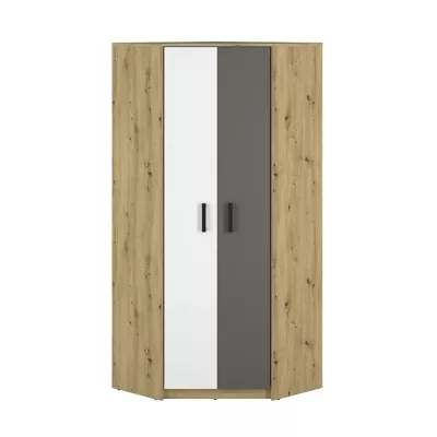 Eckschrank KARIS – Breite 82 cm, Weiß / Anthrazit / Eiche (handwerklich)
