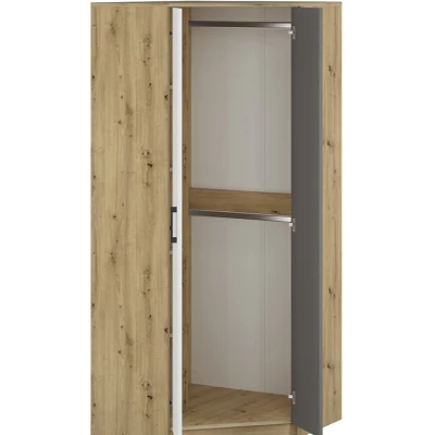 Eckschrank KARIS – Breite 82 cm, Weiß / Anthrazit / Eiche (handwerklich)
