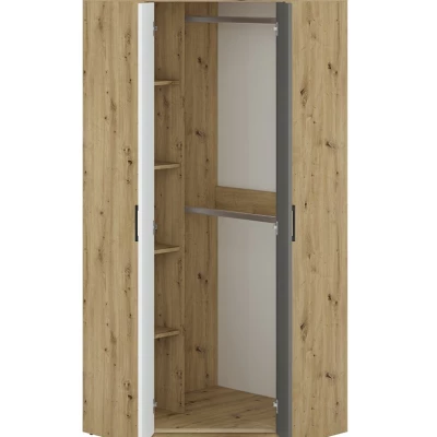Eckschrank KARIS – Breite 82 cm, Weiß / Anthrazit / Eiche (handwerklich)