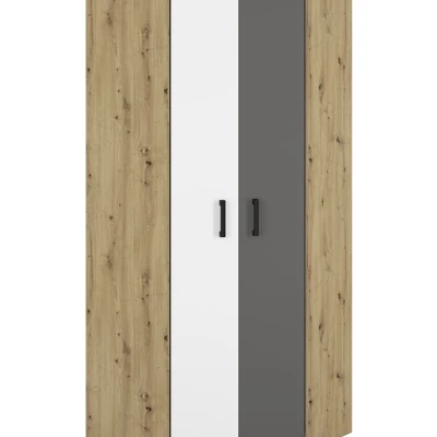 Eckschrank KARIS – Breite 82 cm, Weiß / Anthrazit / Eiche (handwerklich)