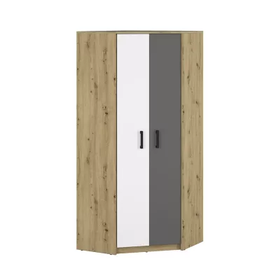 Eckschrank KARIS – Breite 82 cm, Weiß / Anthrazit / Eiche (handwerklich)
