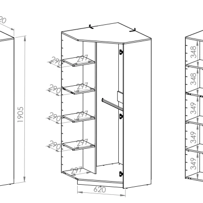 Eckschrank KARIS – Breite 82 cm, Weiß / Anthrazit / Eiche (handwerklich)
