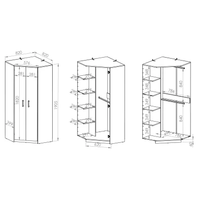 Eckschrank KARIS – Breite 82 cm, Weiß / Anthrazit / Eiche (handwerklich)
