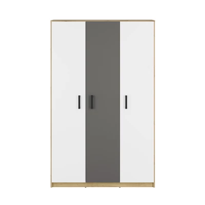 Kleiderschrank KARIS – Breite 119 cm, weiß/anthrazit/Eiche handwerklich verarbeitet