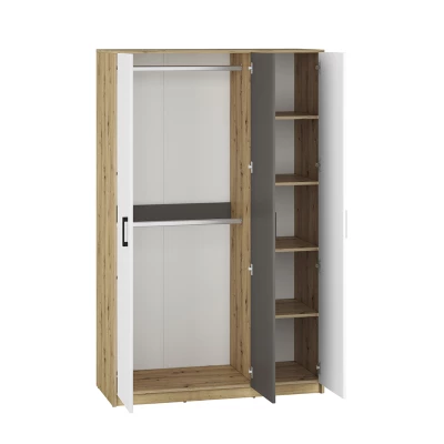 Kleiderschrank KARIS – Breite 119 cm, weiß/anthrazit/Eiche handwerklich verarbeitet