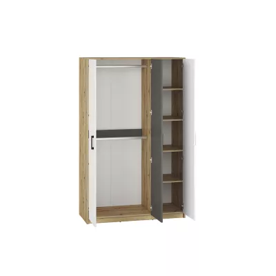 Kleiderschrank KARIS – Breite 119 cm, weiß/anthrazit/Eiche handwerklich verarbeitet