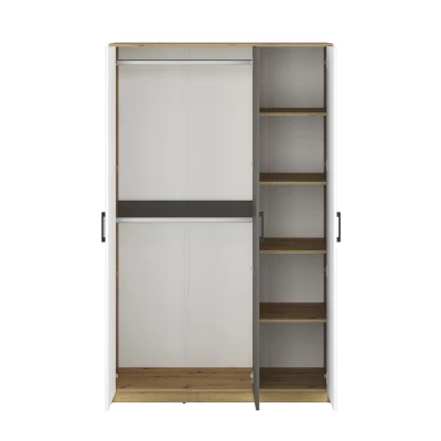 Kleiderschrank KARIS – Breite 119 cm, weiß/anthrazit/Eiche handwerklich verarbeitet