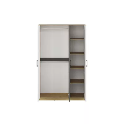 Kleiderschrank KARIS – Breite 119 cm, weiß/anthrazit/Eiche handwerklich verarbeitet
