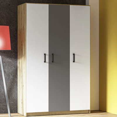 Kleiderschrank KARIS – Breite 119 cm, weiß/anthrazit/Eiche handwerklich verarbeitet