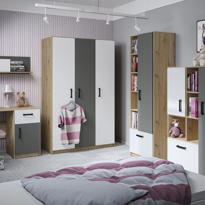 Kleiderschrank KARIS – Breite 119 cm, weiß/anthrazit/Eiche handwerklich verarbeitet