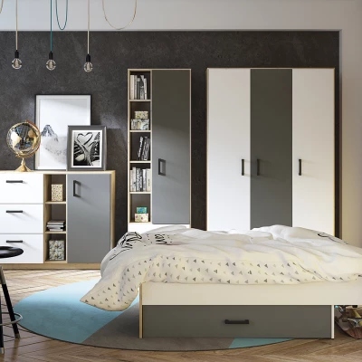 Kleiderschrank KARIS – Breite 119 cm, weiß/anthrazit/Eiche handwerklich verarbeitet