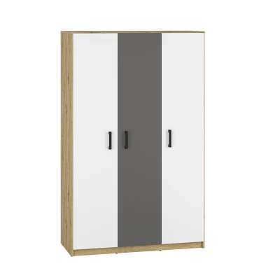Kleiderschrank KARIS – Breite 119 cm, weiß/anthrazit/Eiche handwerklich verarbeitet