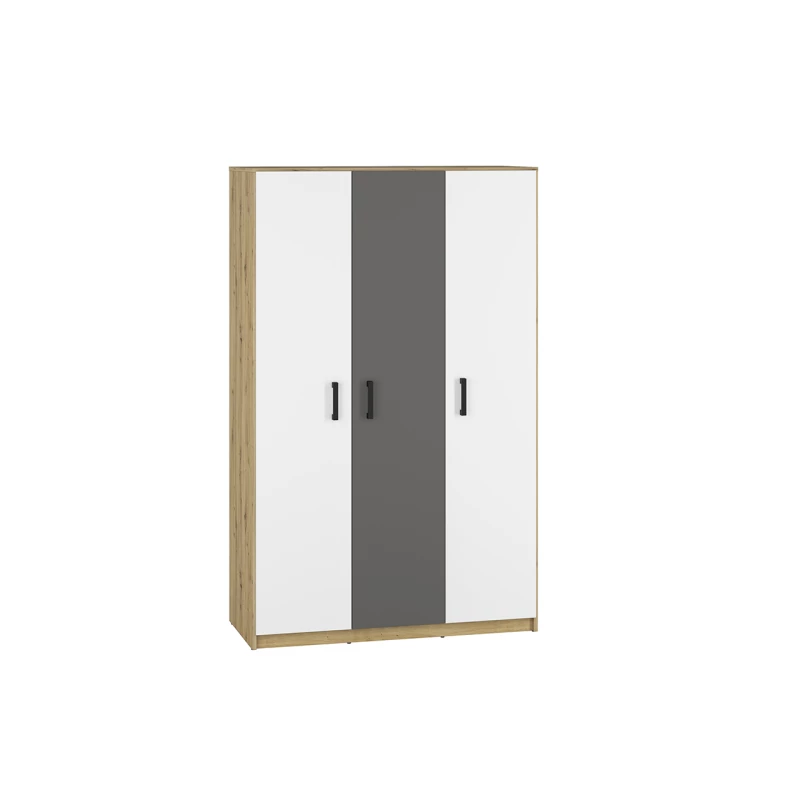 Kleiderschrank KARIS – Breite 119 cm, weiß/anthrazit/Eiche handwerklich verarbeitet