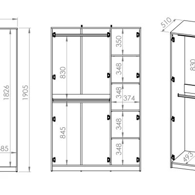 Kleiderschrank KARIS – Breite 119 cm, weiß/anthrazit/Eiche handwerklich verarbeitet