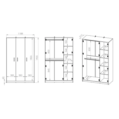 Kleiderschrank KARIS – Breite 119 cm, weiß/anthrazit/Eiche handwerklich verarbeitet