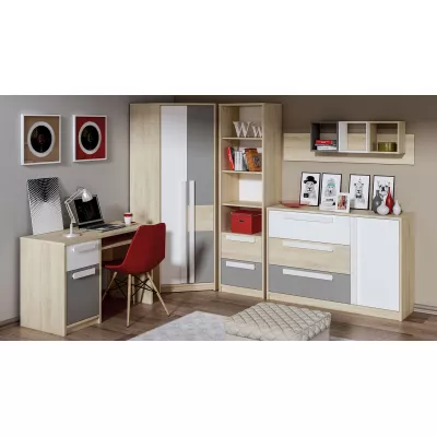 Eckschrank INNES – Breite 82 cm, Fjordbuche / Weiß / Platingrau