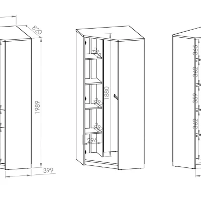 Eckschrank INNES – Breite 82 cm, Fjordbuche / Weiß / Platingrau