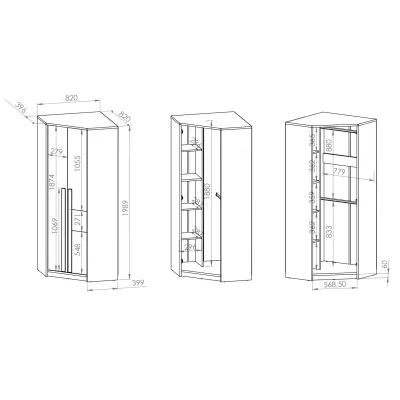 Eckschrank INNES – Breite 82 cm, Fjordbuche / Weiß / Platingrau