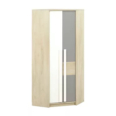 Eckschrank INNES – Breite 82 cm, Fjordbuche / Weiß / Platingrau