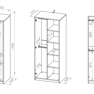 INNES Kleiderschrank – Breite 80 cm, Fjordbuche / Weiß / Platingrau