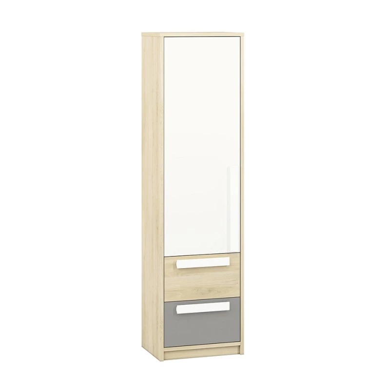 Schmaler Regalschrank INNES – Breite 55 cm, Fjordbuche / Weiß / Platingrau