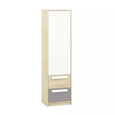 Schmaler Regalschrank INNES – Breite 55 cm, Fjordbuche / Weiß / Platingrau