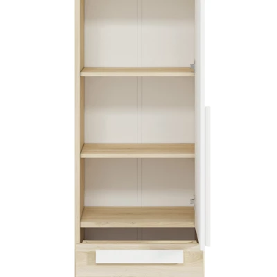 Schmaler Regalschrank INNES – Breite 55 cm, Fjordbuche / Weiß / Platingrau