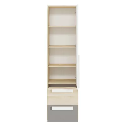 Schmaler Regalschrank INNES – Breite 55 cm, Fjordbuche / Weiß / Platingrau