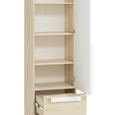 Schmaler Regalschrank INNES – Breite 55 cm, Fjordbuche / Weiß / Platingrau