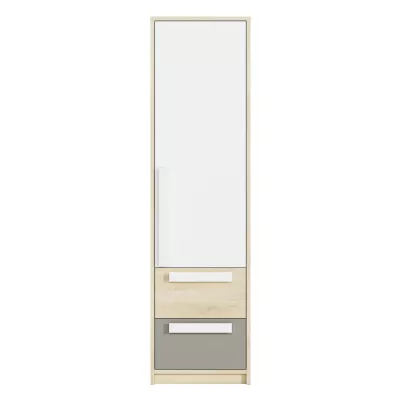 Schmaler Regalschrank INNES – Breite 55 cm, Fjordbuche / Weiß / Platingrau