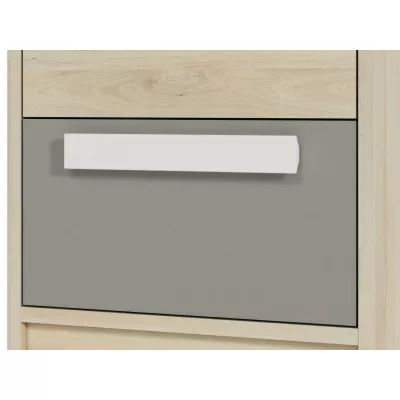 Schmaler Regalschrank INNES – Breite 55 cm, Fjordbuche / Weiß / Platingrau