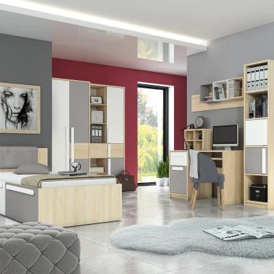 Einzelbett INNES 90x200 - Fjordbuche / Weiß / Platingrau