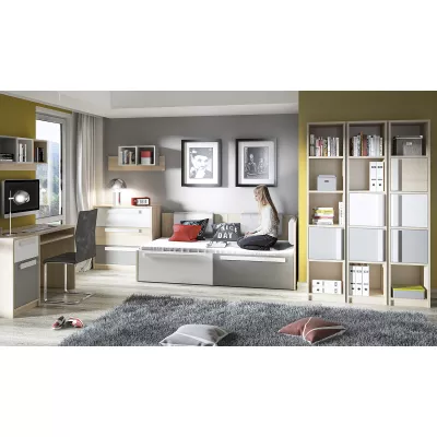 Einzelbett INNES 90x200 - Fjordbuche / Weiß / Platingrau