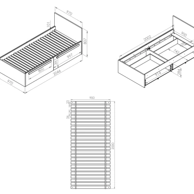 Einzelbett INNES 90x200 - Fjordbuche / Weiß / Platingrau