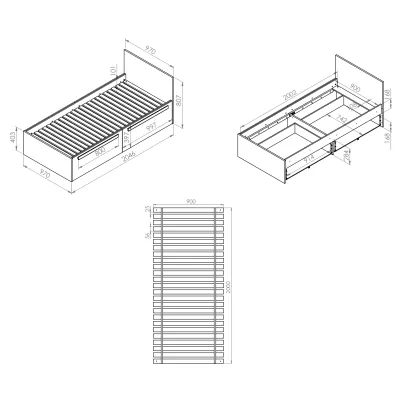 Einzelbett INNES 90x200 - Fjordbuche / Weiß / Platingrau
