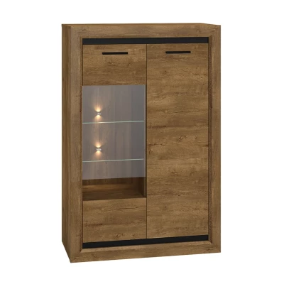 Zweitürige Vitrine mit Glasteil JORIKA - Lefkas Eiche / Schwarz