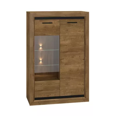 Zweitürige Vitrine mit Glasteil JORIKA - Lefkas Eiche / Schwarz