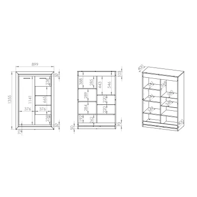 Zweitürige Vitrine mit Glasteil JORIKA - Lefkas Eiche / Schwarz