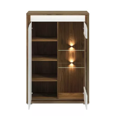 Vitrine mit Glasteil HANILA – Walnuss/Hochglanzweiß