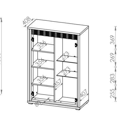 Vitrine mit Glasteil HANILA – Walnuss/Hochglanzweiß