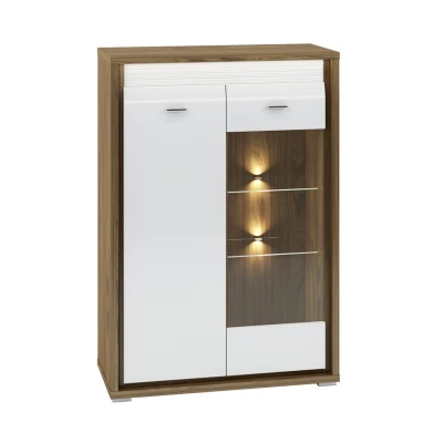 Vitrine mit Glasteil HANILA – Walnuss/Hochglanzweiß