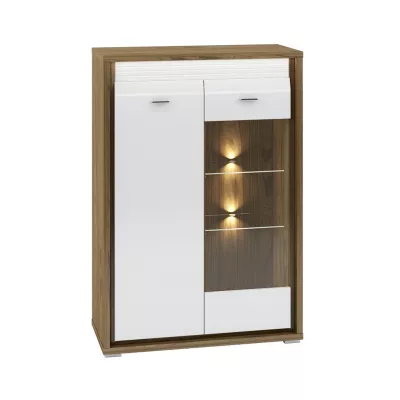 Vitrine mit Glasteil HANILA – Walnuss/Hochglanzweiß