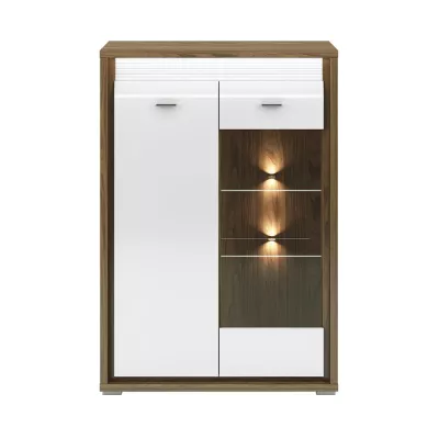 Vitrine mit Glasteil HANILA – Walnuss/Hochglanzweiß