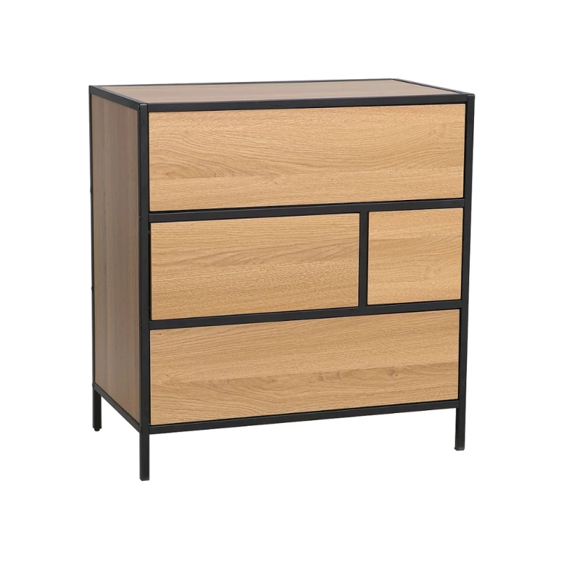 Schmaler Schubladenschrank GEZA – Eiche/schwarz