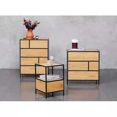 Schmaler Schubladenschrank GEZA – Eiche/schwarz