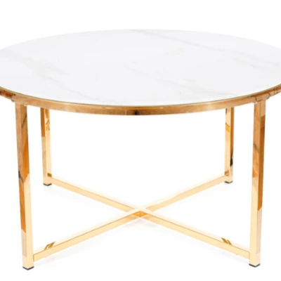 Runder Couchtisch KACPER - weißer Marmor / Gold