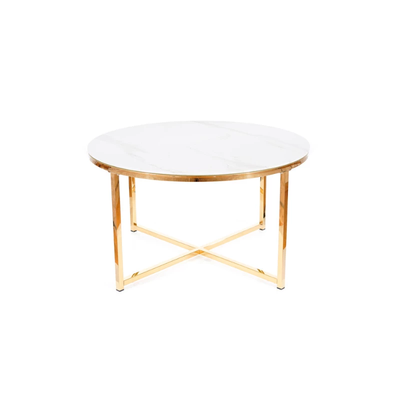 Runder Couchtisch KACPER - weißer Marmor / Gold