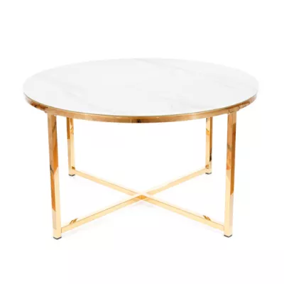 Runder Couchtisch KACPER - weißer Marmor / Gold