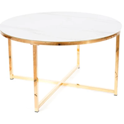 Runder Couchtisch KACPER - weißer Marmor / Gold