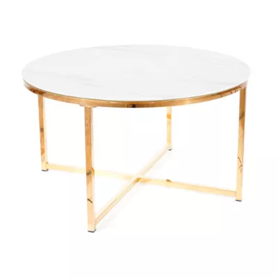 Runder Couchtisch KACPER - weißer Marmor / Gold